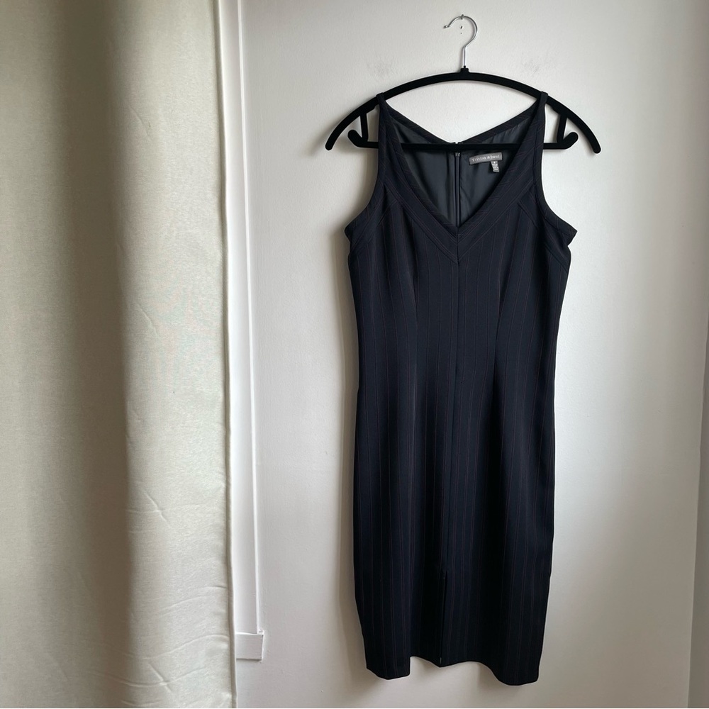 Black Dress with V Neck and Red Pinstripes-Classic-size 2